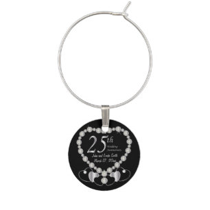 25th Silver Wedding Anniversary   DIY Name & Date Wine Glass Charm
