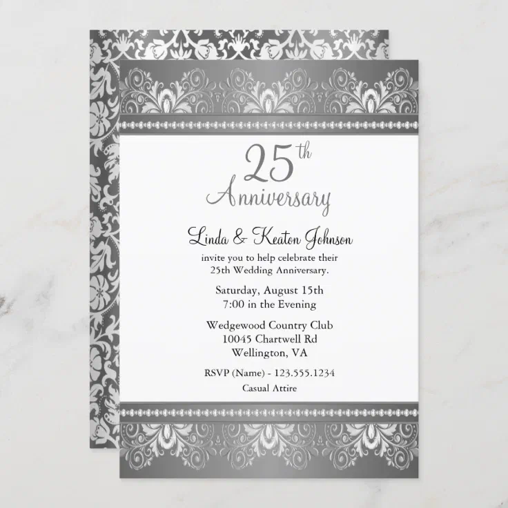 25th Silver Wedding Anniversary | DIY Text Invitation | Zazzle