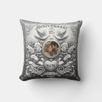25th Silver Wedding Anniversary Doves Throw Pillow
