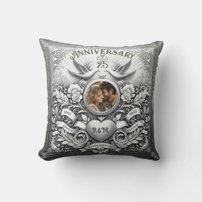25th Silver Wedding Anniversary Doves Throw Pillow (Front)
