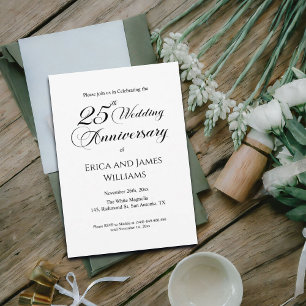 25th Silver Wedding Anniversary Elegant Script Invitation