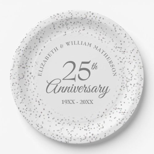 25th Silver Wedding Anniversary Elegant Script Paper Plates