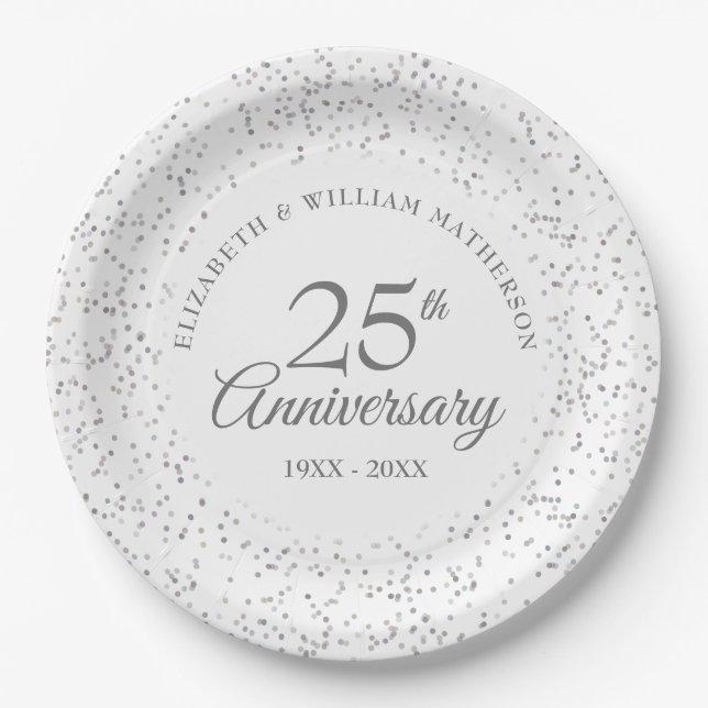 25th Silver Wedding Anniversary Elegant Script Paper Plates (Front)