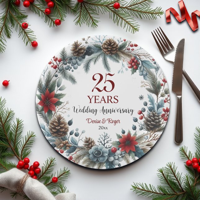 25th Silver Wedding Anniversary Elegant Winter Paper Plates (Creator Uploaded)