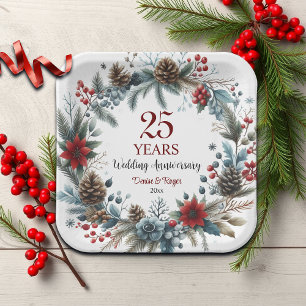 25th Silver Wedding Anniversary Elegant Winter Paper Plates
