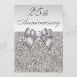 25th Silver Wedding Anniversary Faux Sequins &amp; Bow Invitation