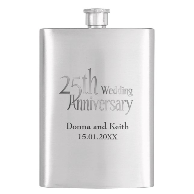 25th Silver Wedding Anniversary Flask (Front)