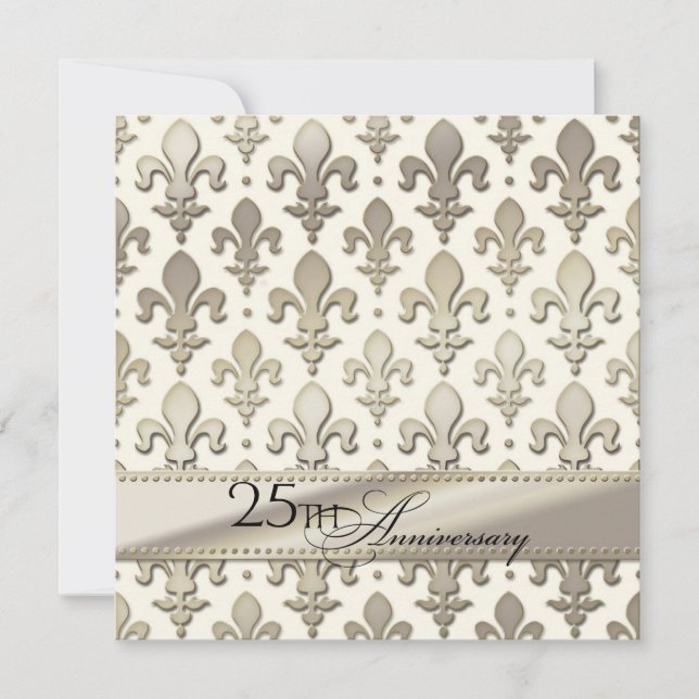 25th, Silver Wedding Anniversary, Fleur de Lis Invitation (Front)