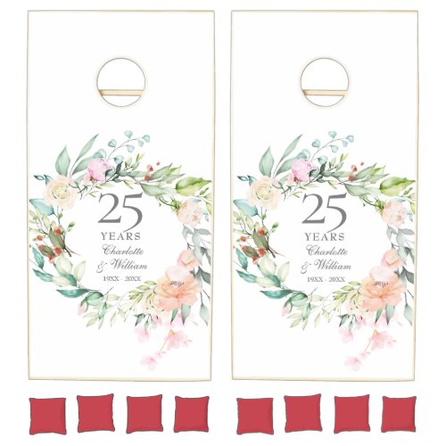 25th Silver Wedding Anniversary Floral Garland Cornhole Set