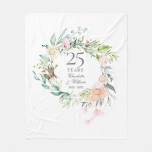 25th Silver Wedding Anniversary Floral Garland Fleece Blanket