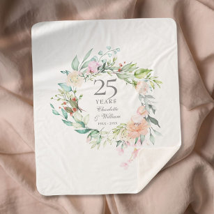 25th Silver Wedding Anniversary Floral Garland Sherpa Blanket