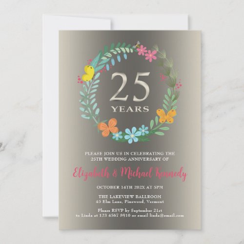 25th Silver Wedding Anniversary Floral Invitation