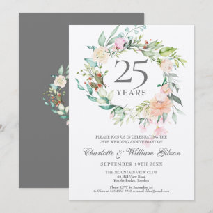 25th Silver Wedding Anniversary Floral Invitation