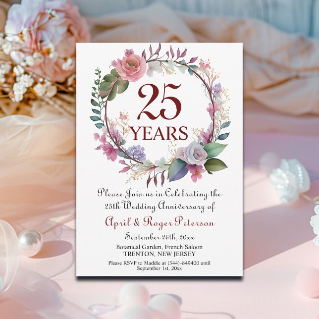 25th Silver Wedding Anniversary Floral Invitation (Creator Uploaded)