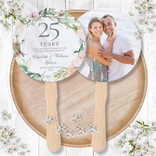 25th Silver Wedding Anniversary Floral Roses Photo Hand Fan