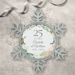25th Silver Wedding Anniversary Floral Watercolor Snowflake Pewter Christmas Ornament<br><div class="desc">Featuring a delicate watercolour floral garland,  this chic botanical 25th wedding anniversary keepsake can be personalised with your special anniversary information in an elegant silver text. Designed by Thisisnotme©</div>
