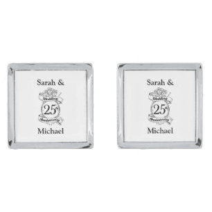 25th Silver Wedding Anniversary Flowers Rose Cufflinks