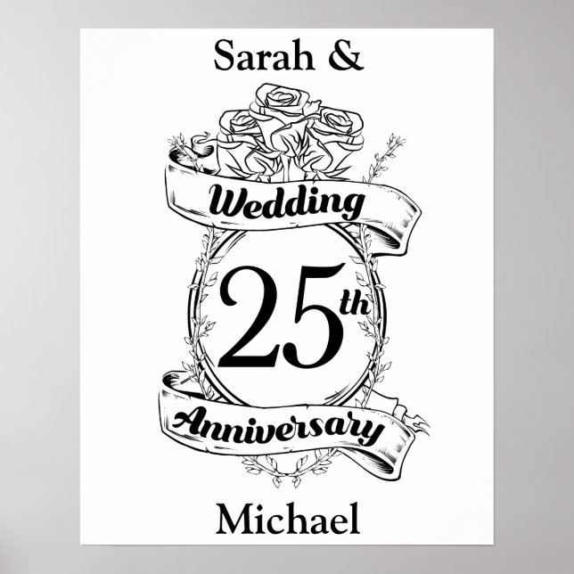 25th Silver Wedding Anniversary Flowers Rose Poster (Front)