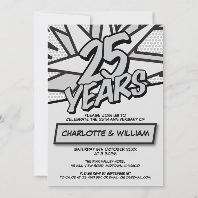 25th Silver Wedding Anniversary Fun Comic Book Invitation (Front)