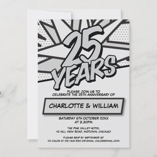 25th Silver Wedding Anniversary Fun Comic Book Invitation