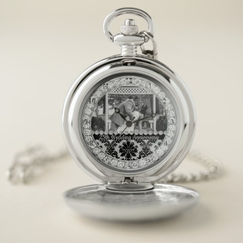 25th Silver Wedding Anniversary Gift Custom Photo Pocket Watch