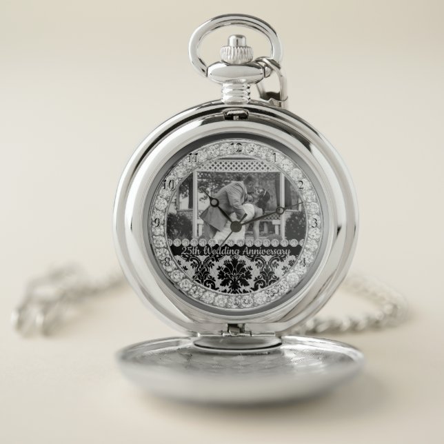 25th Silver Wedding Anniversary Gift Custom Photo Pocket Watch (Inside)