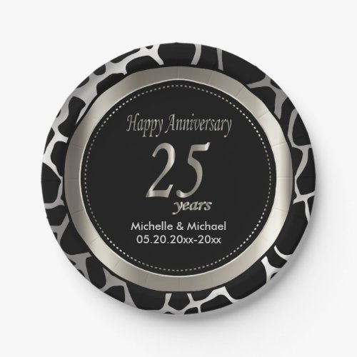 25th Silver Wedding Anniversary  Giraffe Pattern Paper Plates