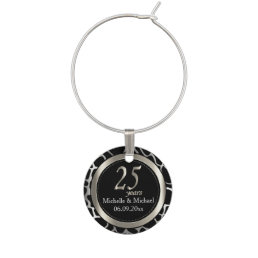 25th Silver Wedding Anniversary | Giraffe Pattern Wine Charm