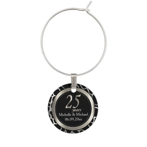 25th Silver Wedding Anniversary  Giraffe Pattern Wine Charm