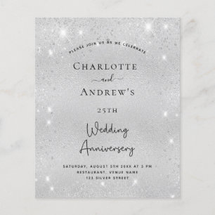 25th silver wedding anniversary glitter invitation