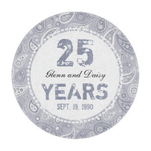 25th Silver Wedding Anniversary Gray Paisley Cutting Board