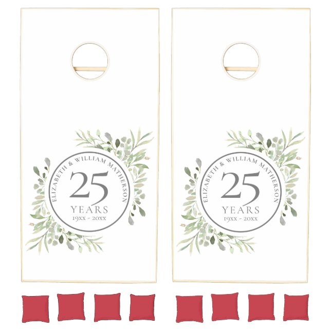 25th Silver Wedding Anniversary Greenery Cornhole Set (Set)