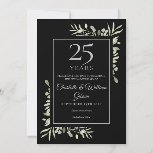 25th Silver Wedding Anniversary Greenery Save The Date
