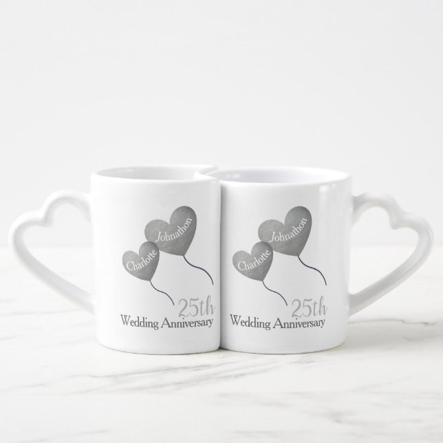 25th silver wedding anniversary heart balloons coffee mug set (Back Nesting)
