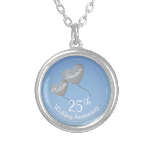 25th silver wedding anniversary heart balloons plated necklace