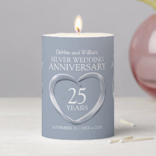 25th Silver wedding anniversary heart custom Pillar Candle