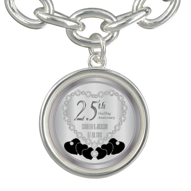 25th Silver Wedding Anniversary Heart Keepsake Bracelet (Design)