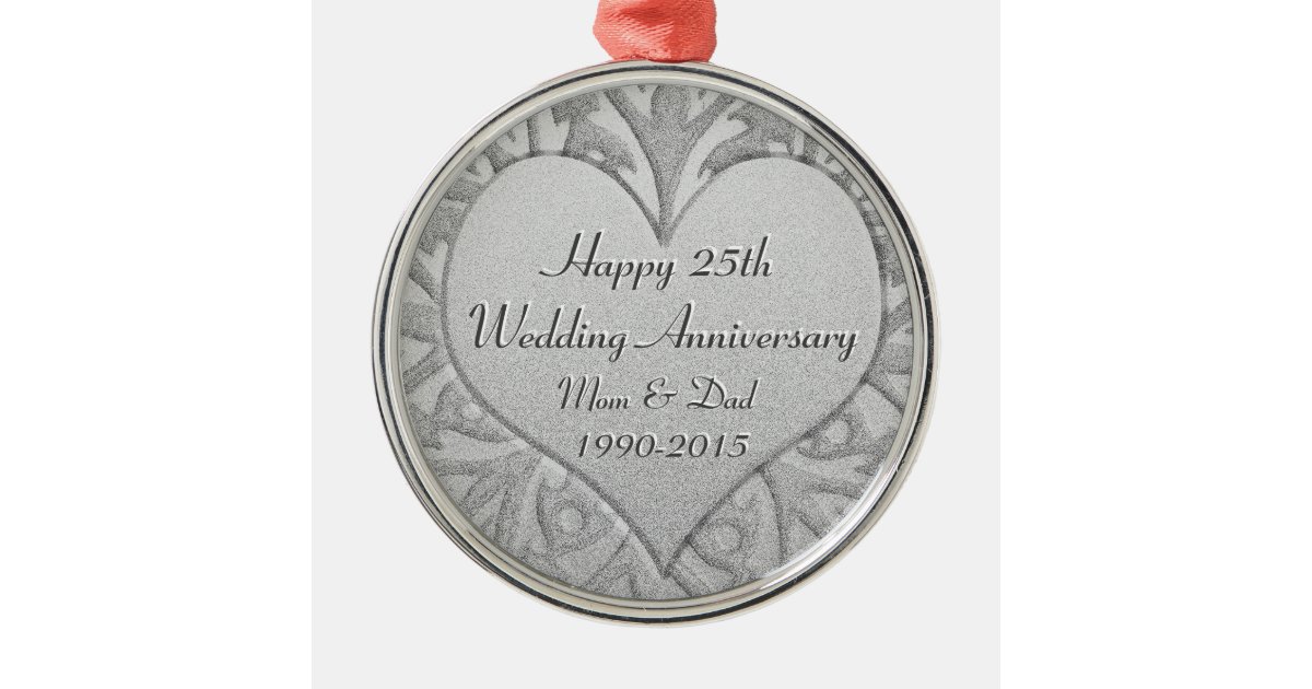 25th Silver Wedding  Anniversary  Heart Metal  Ornament 