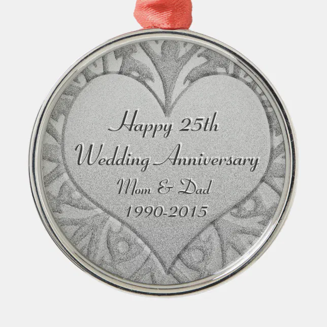 25th Silver Wedding Anniversary Heart Metal Ornament | Zazzle