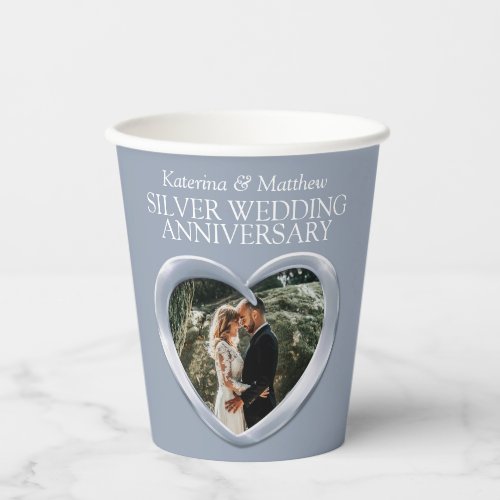 25th Silver Wedding anniversary heart photo Paper Cups