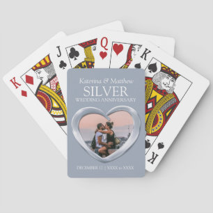 25th Silver Wedding anniversary heart photo Poker Cards