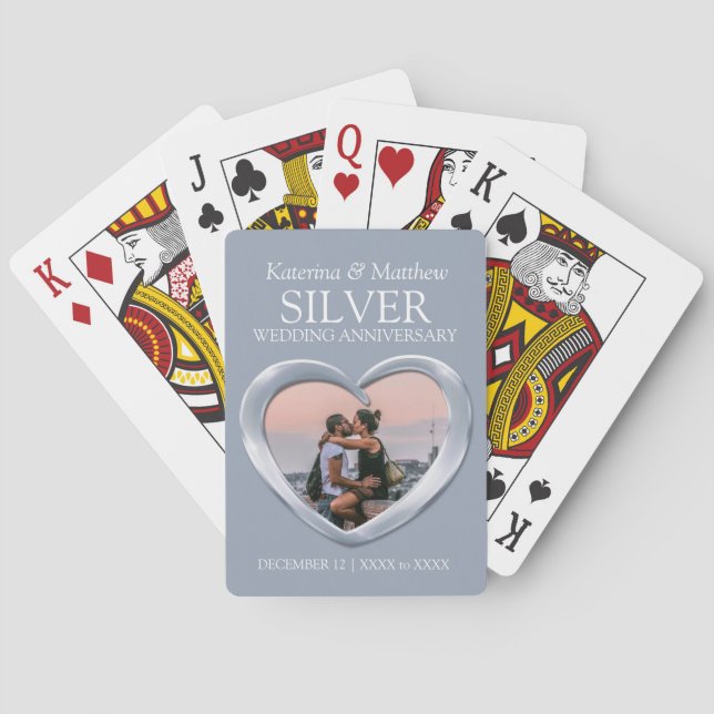 25th Silver Wedding anniversary heart photo  Poker Cards (Back)