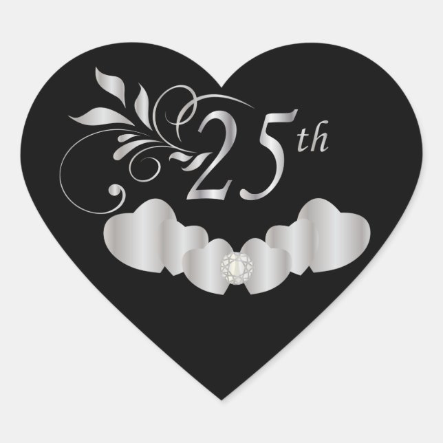 *25th Silver Wedding Anniversary Heart Sticker (Front)