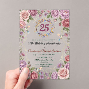 25th Silver Wedding Anniversary Hummingbirds Acrylic Invitations