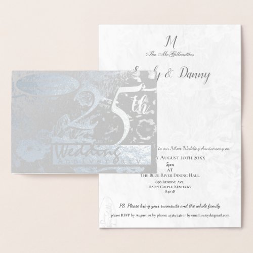 25th Silver Wedding Anniversary Invitation Grey