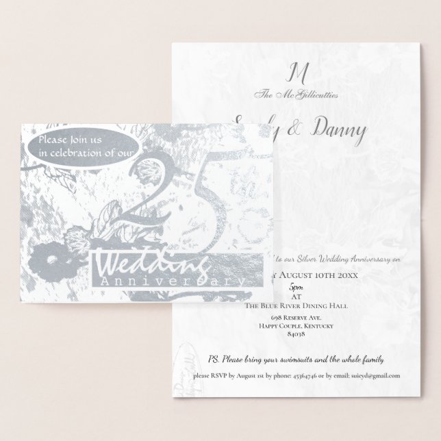 25th Silver Wedding Anniversary Invitation Grey (Display)