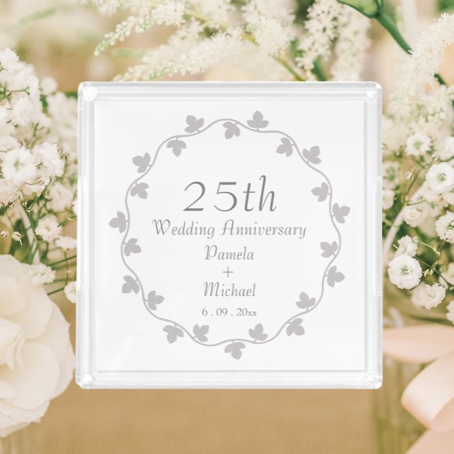 25th Silver Wedding Anniversary Ivy Wreath Acrylic Tray (In Situ Wedding)