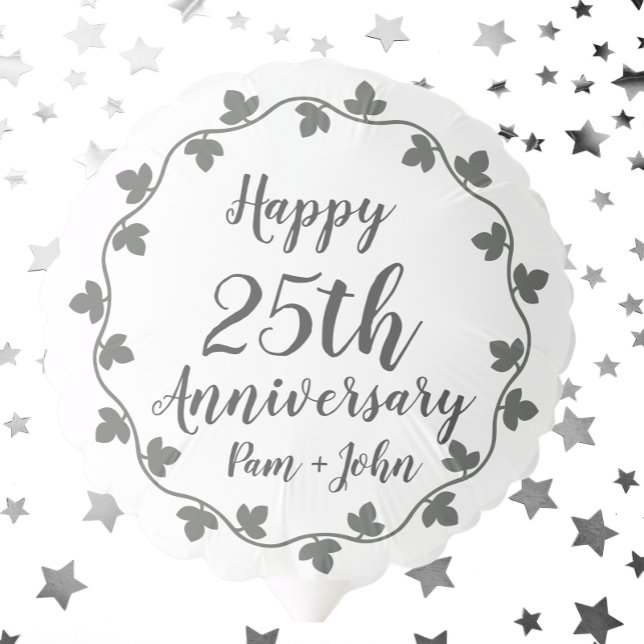 25th Silver Wedding Anniversary Ivy Wreath Balloon (In Situ Stars)