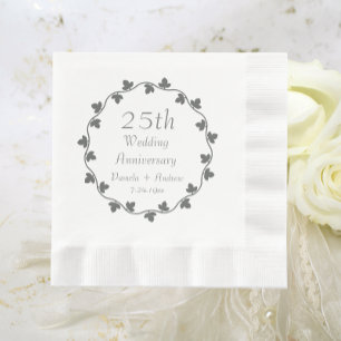 25th Silver Wedding Anniversary Ivy Wreath Napkins