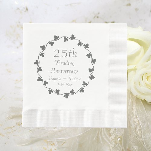 25th Silver Wedding Anniversary Ivy Wreath Napkins